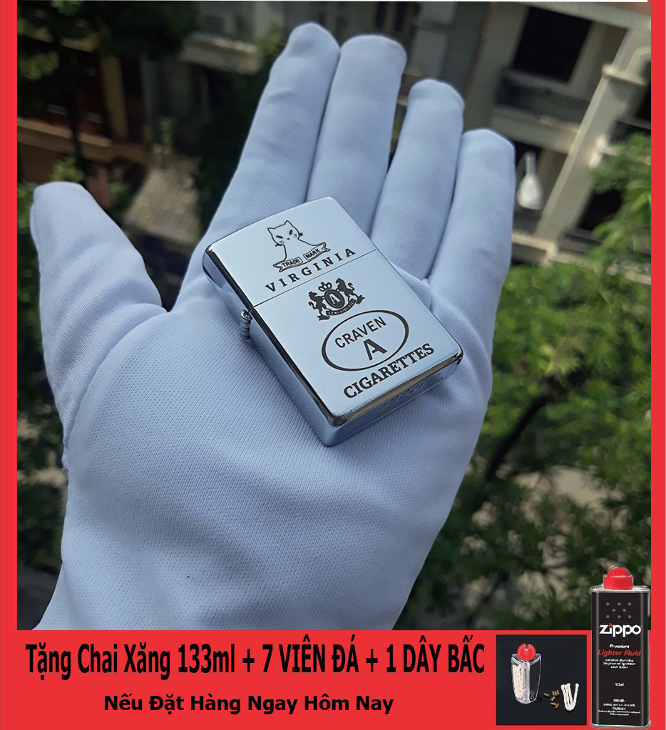 [HCM]Bật Lửa Zippo USA Khắc Logo Con Mèo - Tặng Xăng Đá