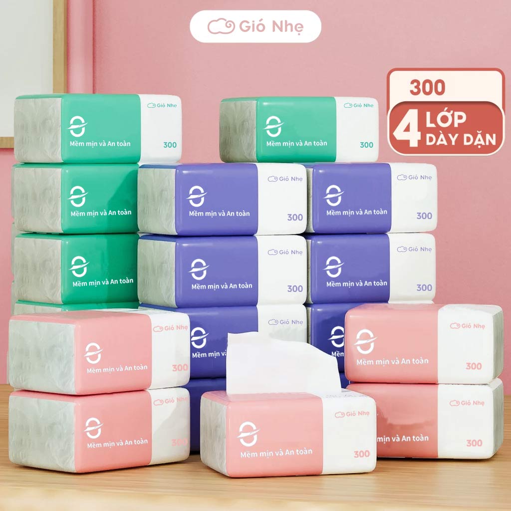 Giấy ăn rút thùng 20 gói đa sắc cao cấp 4 lớp, dập vân 4D, mềm mịn, thấm hút tốt,Gió Nhẹ