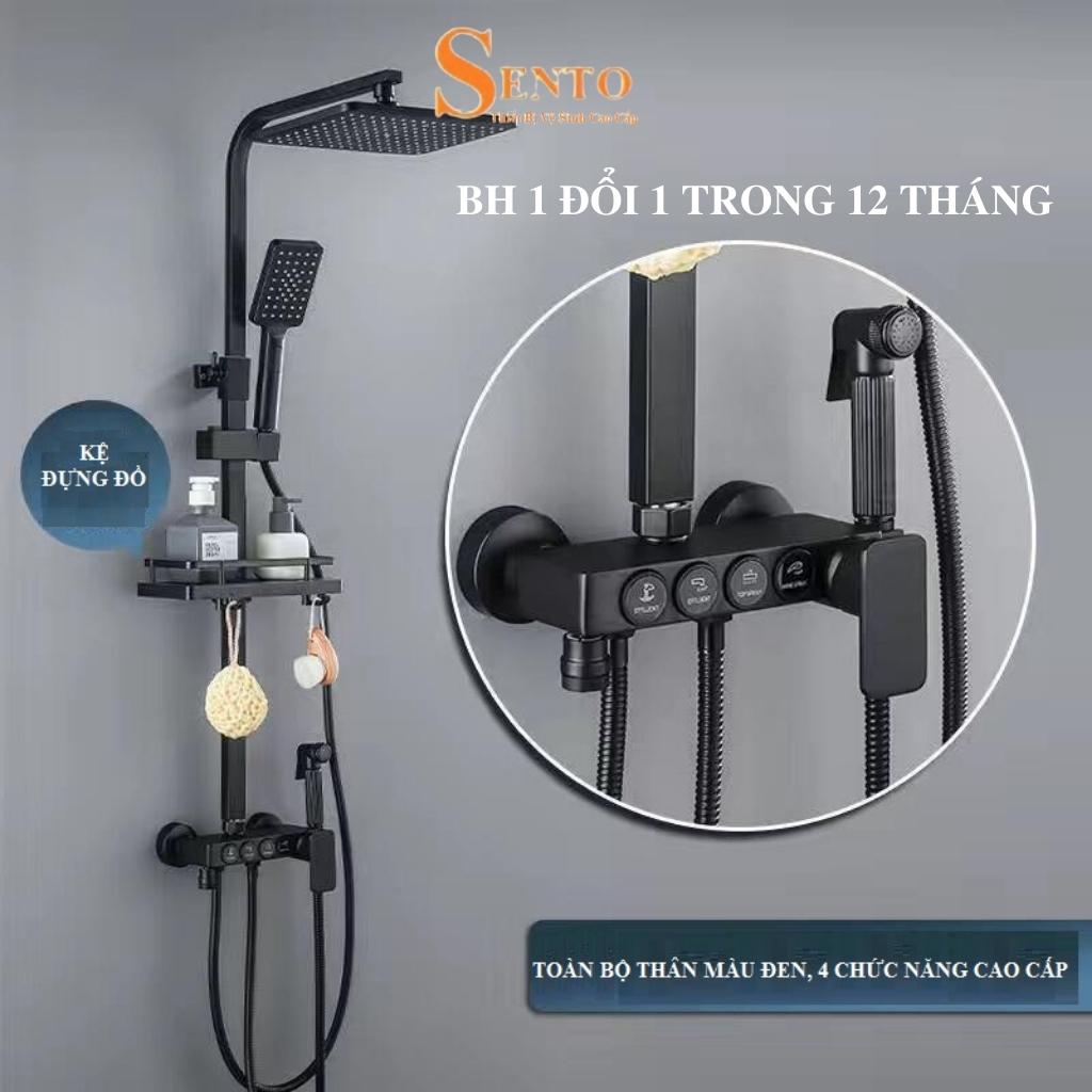 Sen cây tắm đứng vuông đen tăng áp nóng lạnh SENTO thiết bị nhà tắm ST28