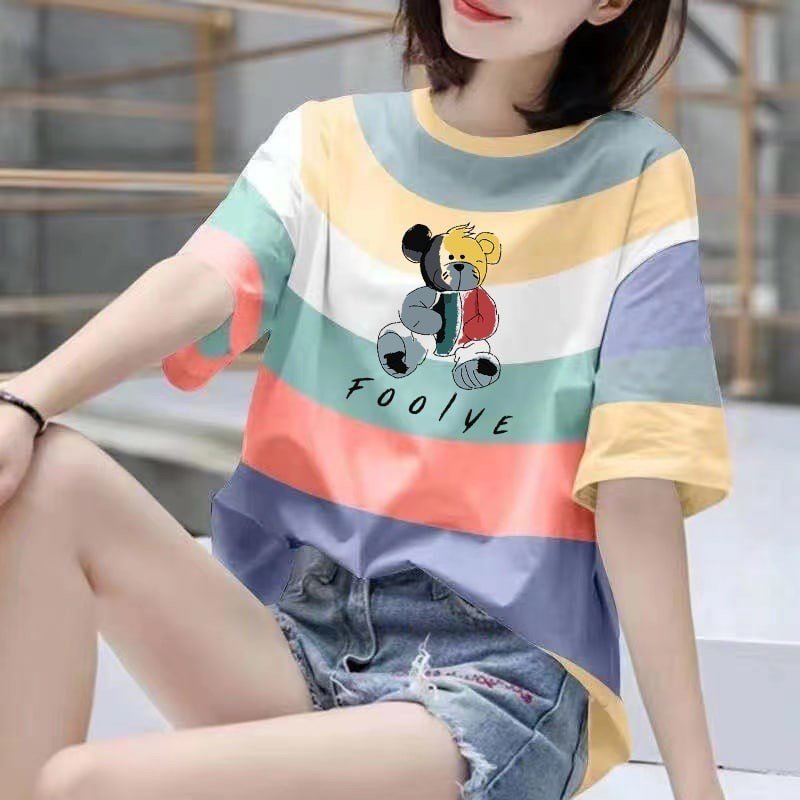 Áo phông kẻ sọc in Gấu siêu Kute