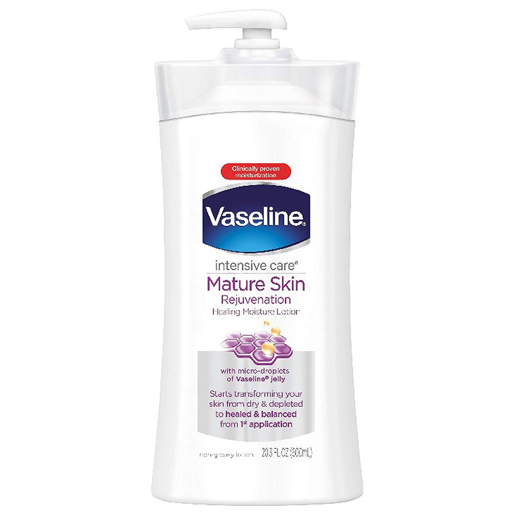 Dưỡng thể cho da khô cho người trưởng thành Vaseline Intensive Care Body Lotion Mature Skin Rejuvenation 600ml
