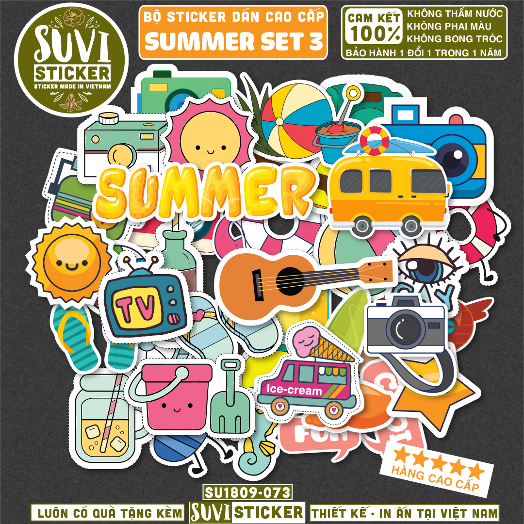 Sticker dán Summer Set 3 chống nước dán nón bảo hiểm, xe, laptop, điện thoại, vali