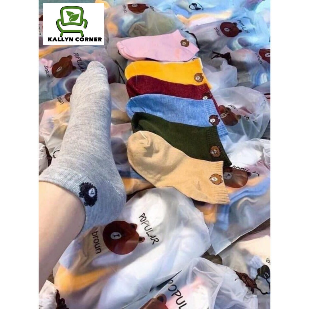 [HCM]Vớ nữ Sét 10 đôi tất gấu brown cổ ngắn KÈM TÚI ĐỰNG hot trend chất liệu cotton kiểu dáng thời trang khỏe khoắn tiện lợi 10 màu