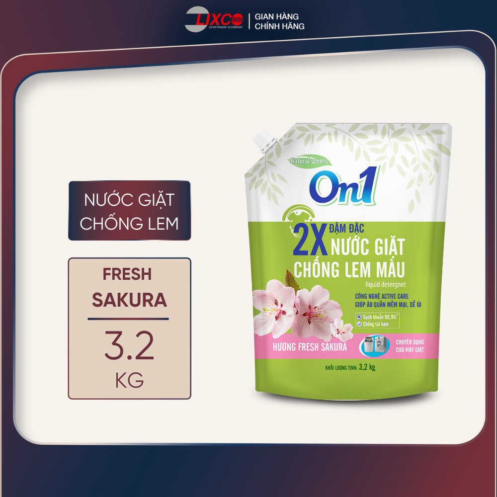 Túi nước giặt xả On1 chống lem màu Fresh Sakura 3.2kg 20602 - Giặt giũ quần áo dùng cho cả giặt tay giặt máy hương thơm ngào ngạt
