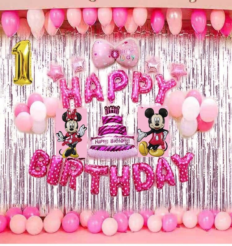 Set bóng trang trí sinh nhật cho bé tuổi yêu +2 rèm kim tuyến- tặng bóng số tuổi