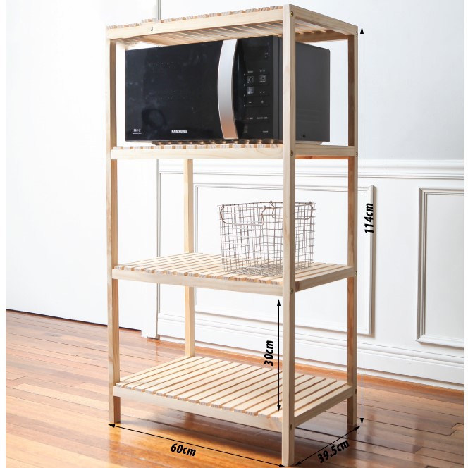 Kệ Đa Năng Gỗ Thông - Kệ Để Đồ Nhà Bếp 4 Tầng Oven Rack 4F Nội Thất Lắp Ráp Bảo Hành 12T Kích Thước 60x39x11