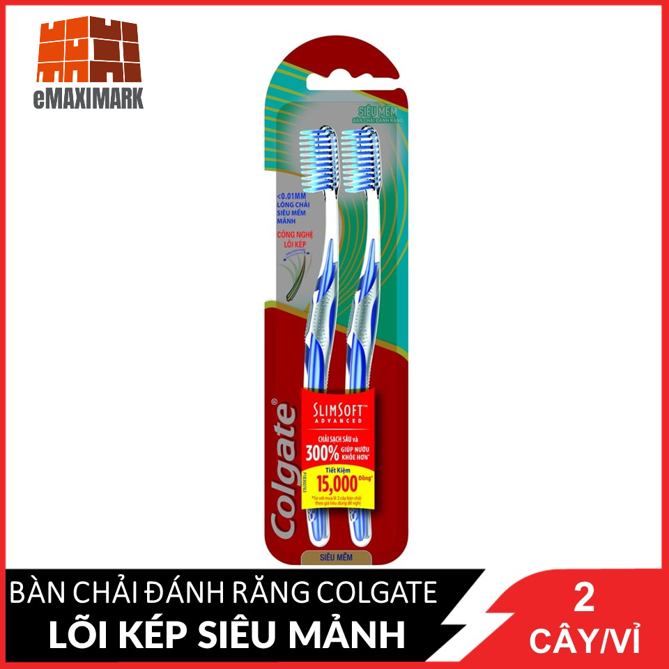 [HCM ship 2h] Vỉ đôi 2 cây bàn chải đánh răng Colgate Slim soft advanced lõi kép siêu mềm mảnh