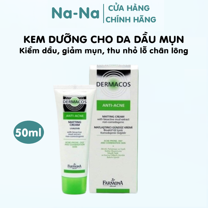 Kem dưỡng cho da dầu mụn Dermacos 50ml giúp giảm sưng, đỏ, làm dịu da mụn, hạn chế dầu thừa và tình trạng mụn trên da