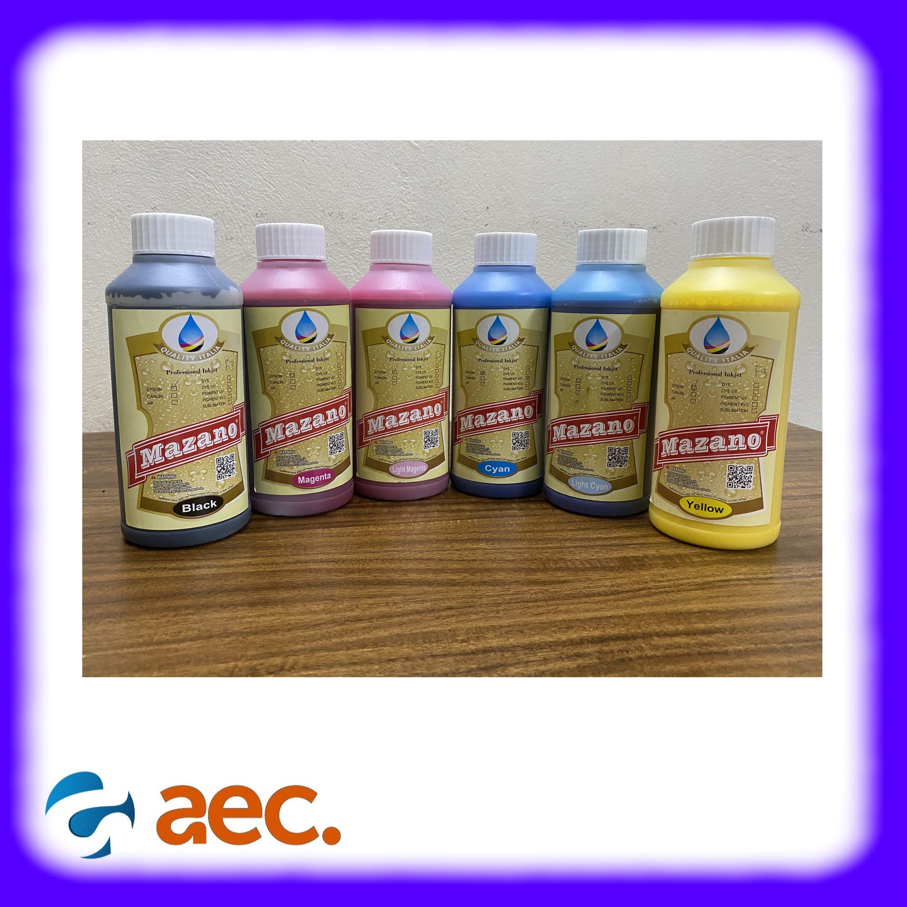 Bộ 6 chai mực dầu pigment uv chất lượng cao, chống nước, chống bay màu thương hiệu mazano chai 500ml gồm 6 màu dùng cho các máy in phun epson l805 / l850 / l1800 / t50 / t60 / r1390 / r1430 / r1500w