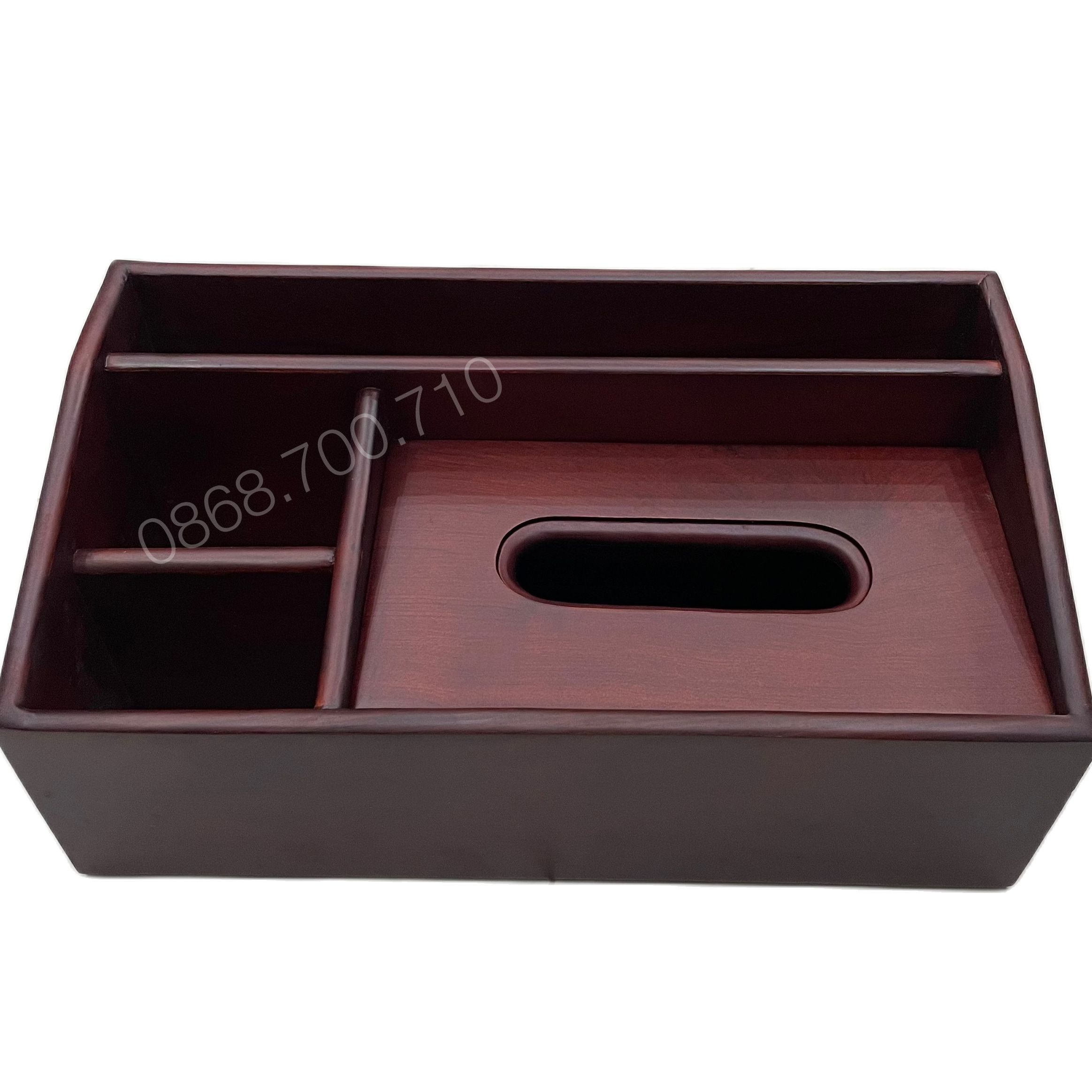 Hộp đựng khăn giấy đa năng bằng gỗ hương kiểu trơn