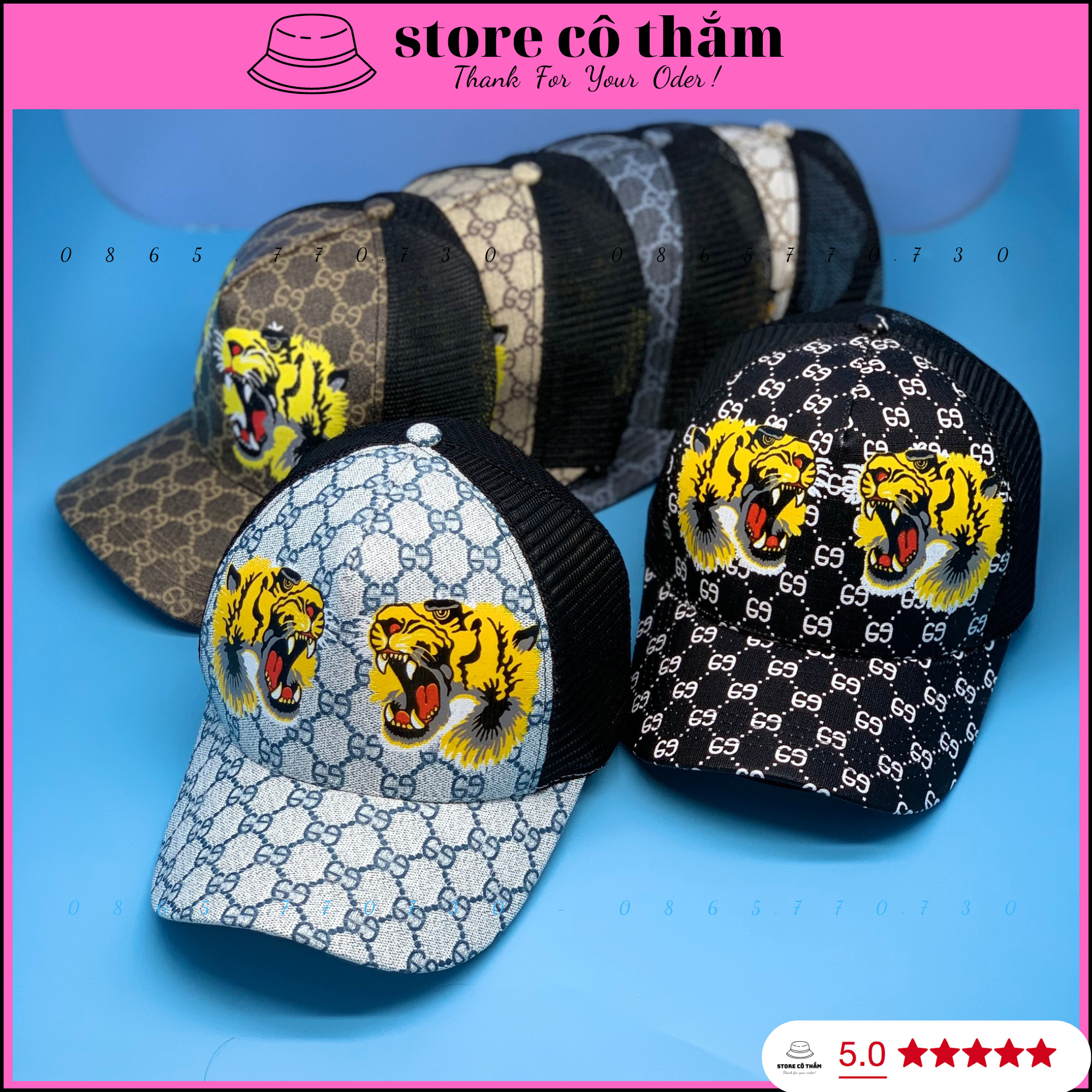 Nón kết GU-CI in hình 2 ĐẦU con cọp sành điệu, Mũ lưỡi trai in hình con thú thời trang