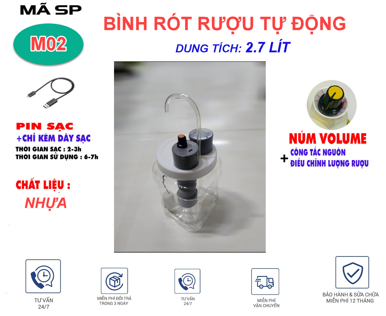 Bình rót rươu điện tử 4.0 dung tích 1.5 lit