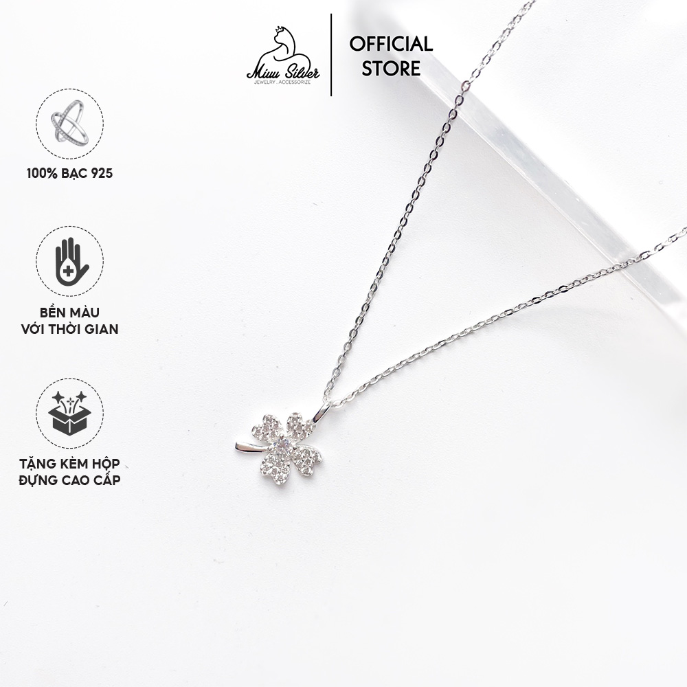 Vòng cổ bạc Miuu Silver, dây chuyền nữ cỏ 4 lá đính đá bạc 925