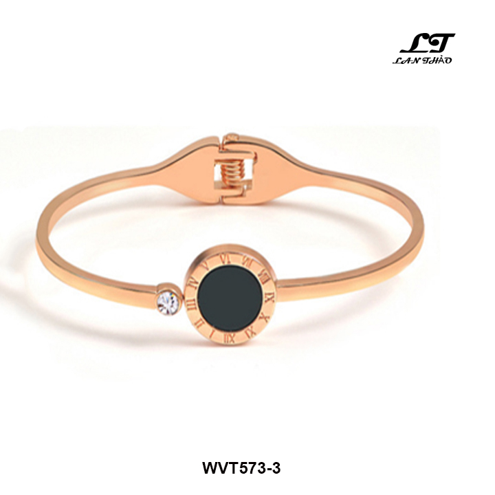 Vòng tay nữ titan mặt tròn đen chữ la mã ver5 wvt573-3