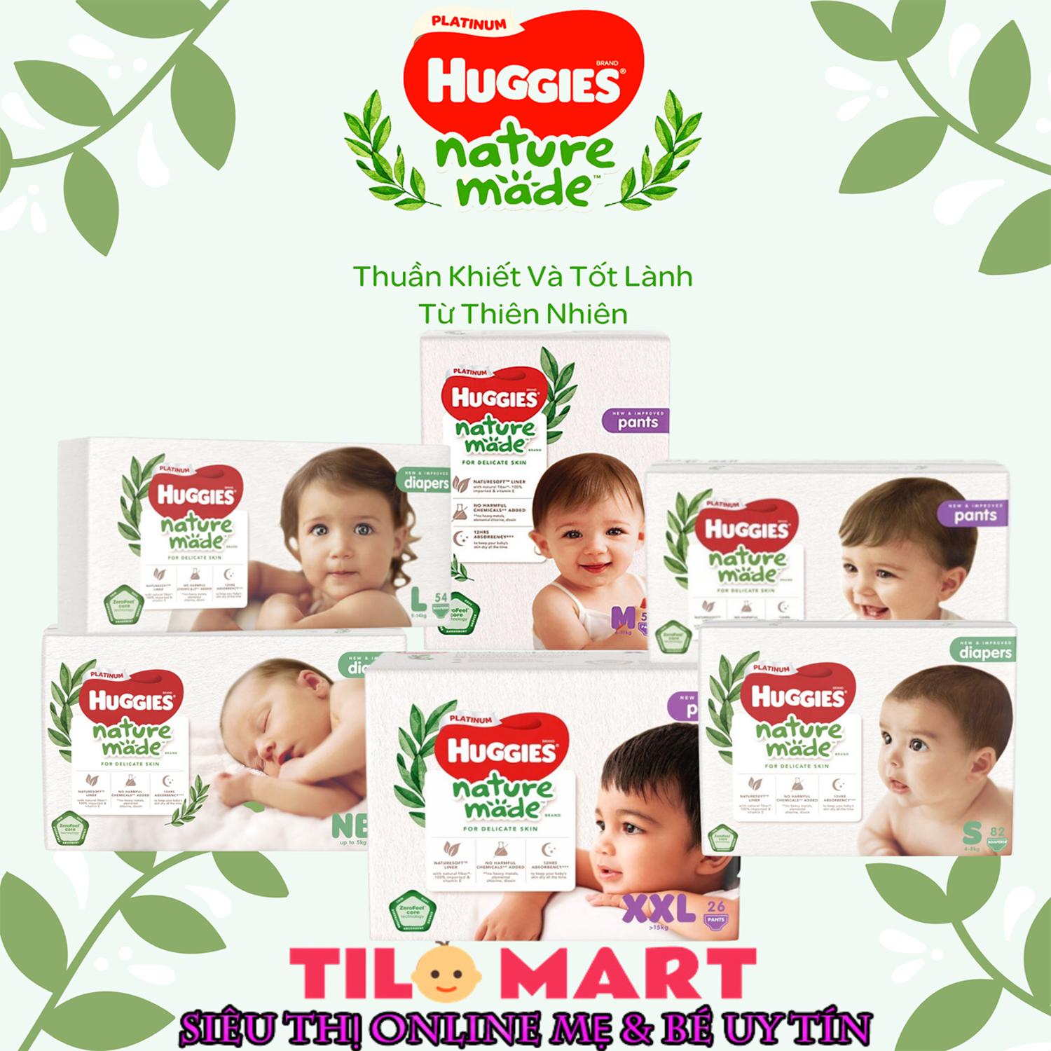 Tã quần Huggies Platinum Nature Made size M58/L44/XL38/XXL26
