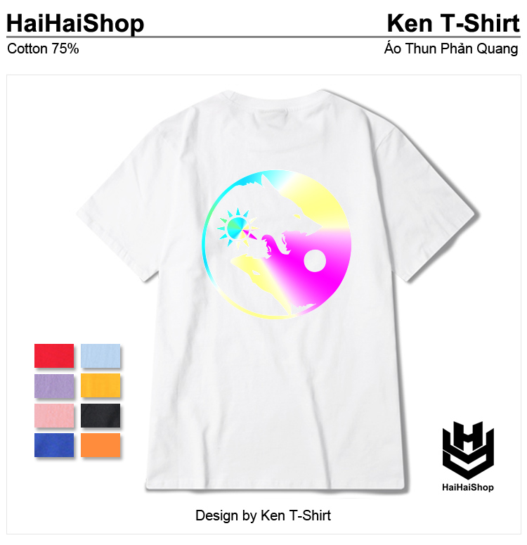 [HCM]Áo Thun Phản Quang Sói Âm Dương Áo Thun Cotton 75% Áo From Rộng Ao Thun Unisex Áo Thun Đẹp HaiHaiShop Áo Phông Nam Ken T-Shirt