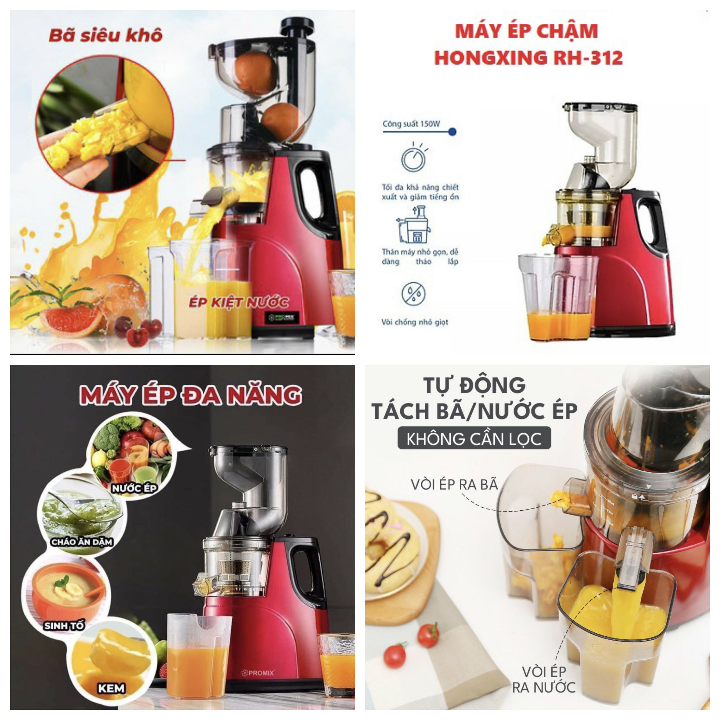Máy Ép Trái Cây, Máy Ép Chậm Nguyên Quả, ép rau củ hoa quả, máy ép chậm trái cây tháo lắp vệ sinh dễ dàng - Bảo hành 12 tháng