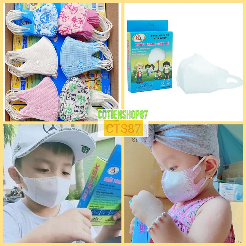 Khẩu trang trẻ em 5D mask Nam Anh Famapro, hộp 10 cái, 3 lớp kháng khuẩn