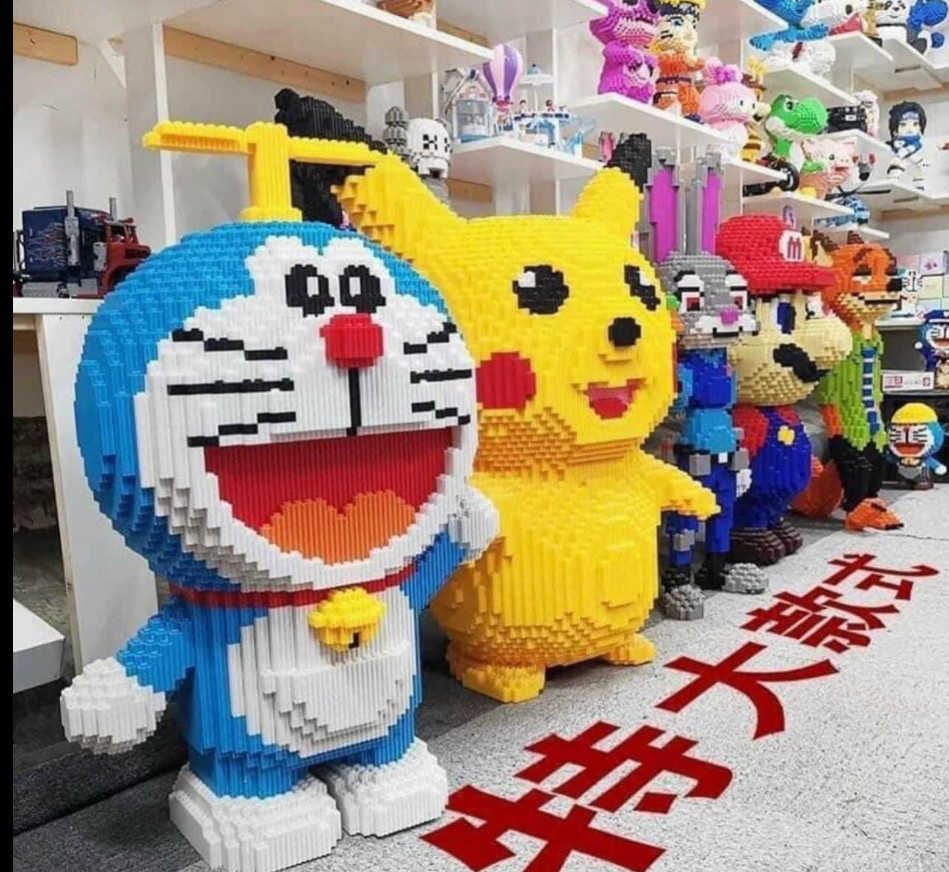 Mô hình lắp ráp lego hoạt hình doraemon cỡ lớn 38cm trưng bày, siêu tập