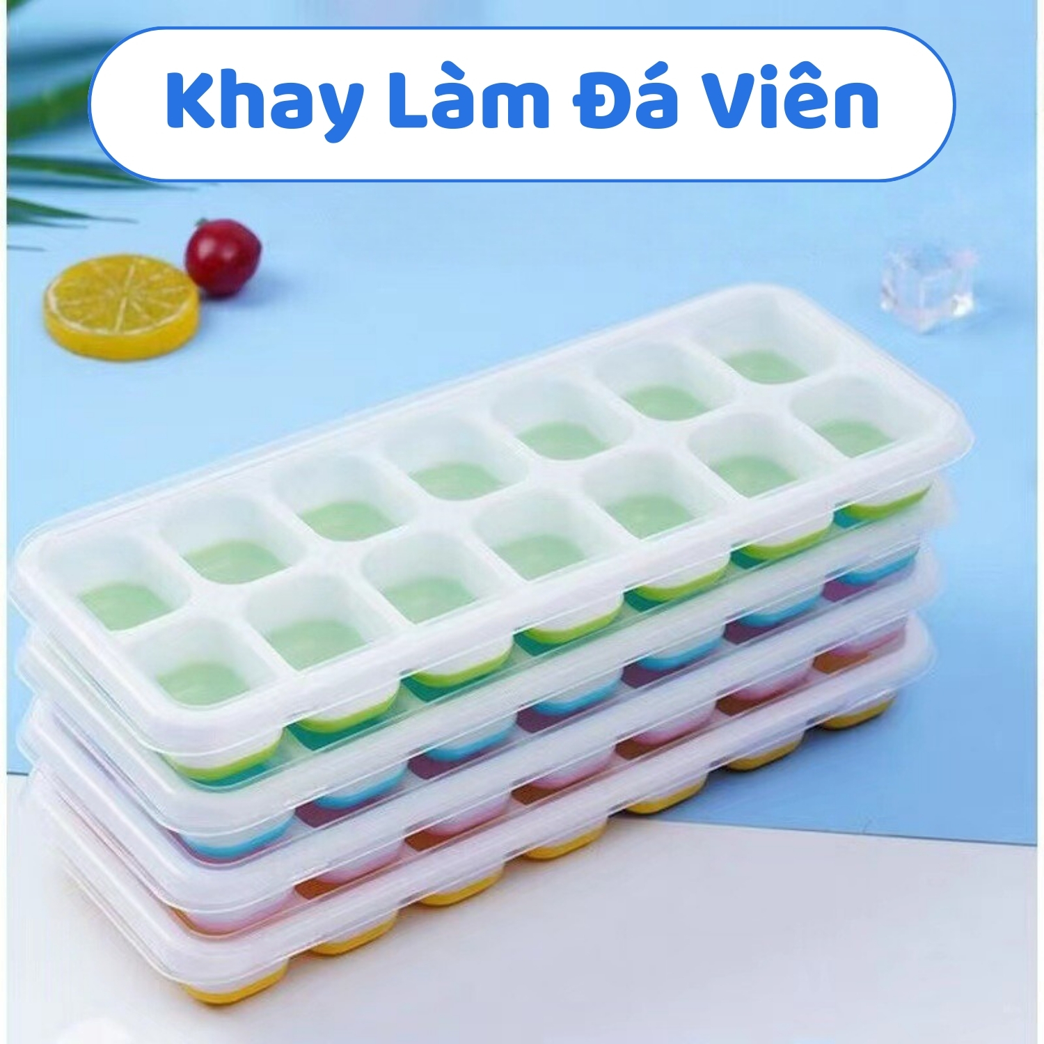 Khay làm đá sillicon dạng 14 viên tủ lạnh có nắp đậy. Hộp khay làm đá thông minh,Khay làm đá ấn là rơi đá ra