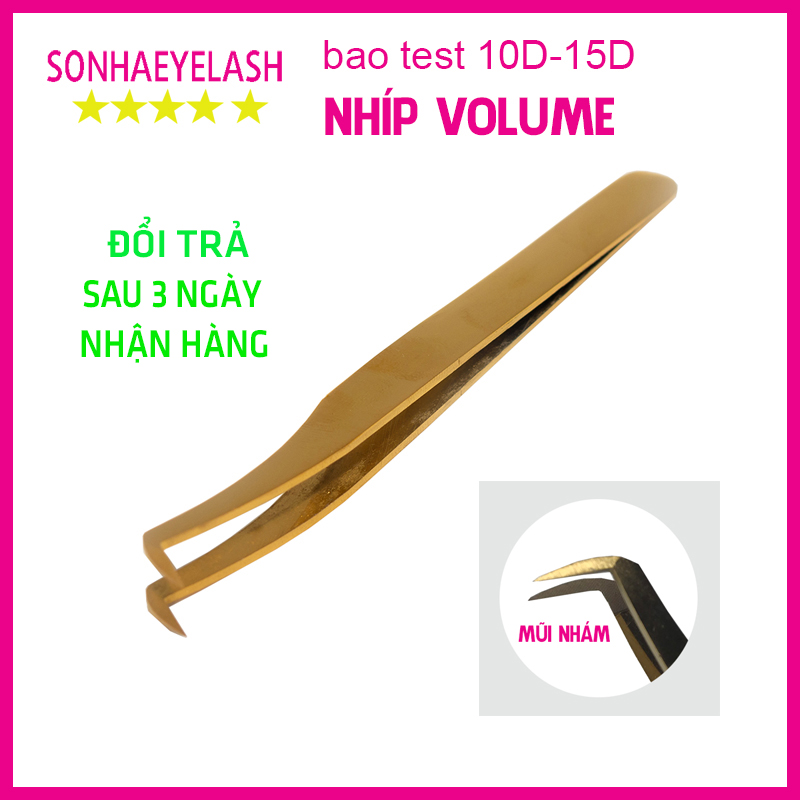 Nhíp vàng mũi nhám, nhíp volume vàng mũi nhám dùng để tạo fan mi, nối mi volume, bao test 10D - 15D