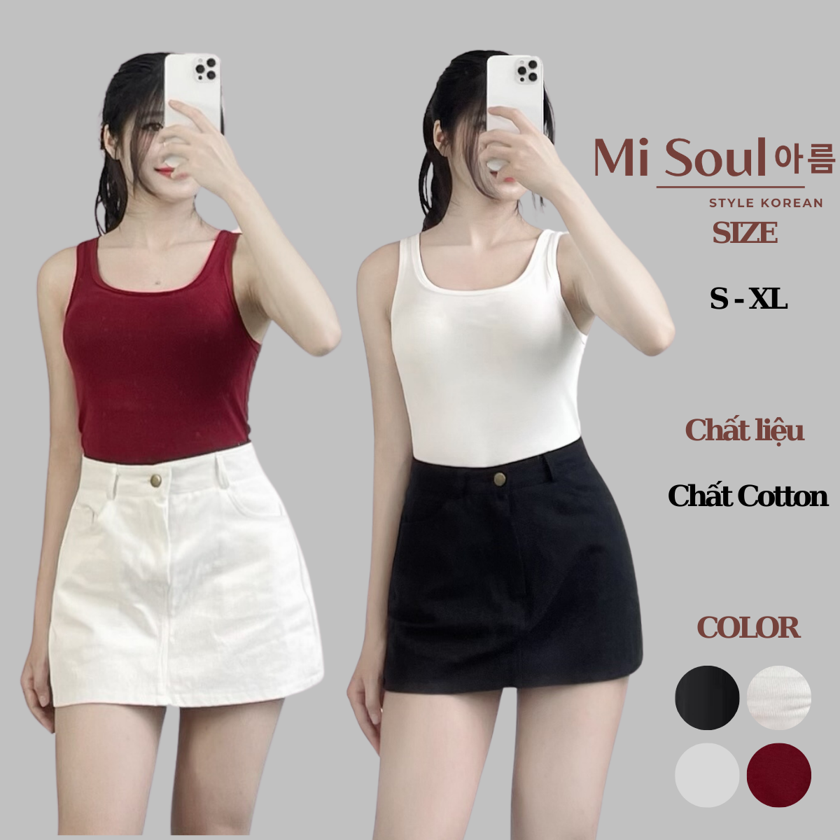 Áo 2 Dây Nữ Có Đệm Mút Bản To Chất Cotton BigSize Misoul Áo 3 Lỗ Nữ Bản To Có Mút Ngực 320 - 328
