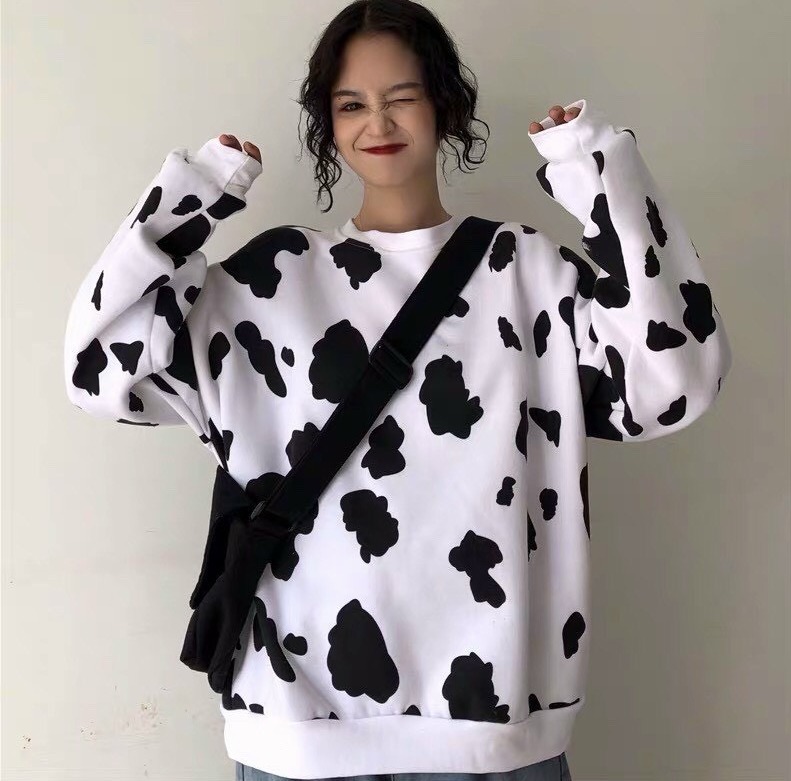 Văn đức Fashion (kèm ảnh thật) Áo Sweater Áo Thun Áo Hoodie From Rộng Nam Nữ Bò Sữa Hà Lan