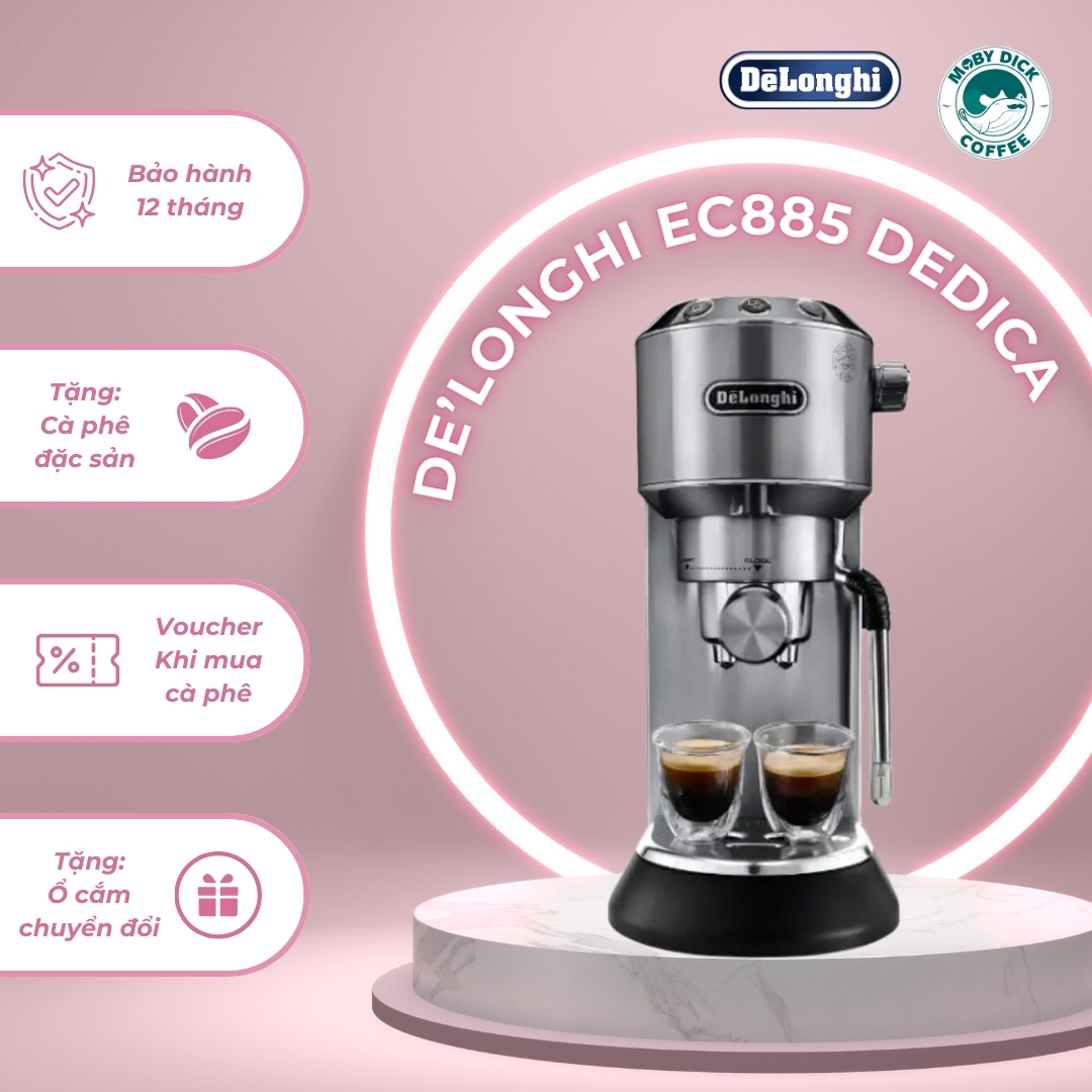 Máy pha cà phê Espresso Delonghi EC885 - BH 12 tháng - Máy pha cafe Espresso Cappuccino Latte gia đình - Máy pha cà phê Delonghi Dedica EC885M