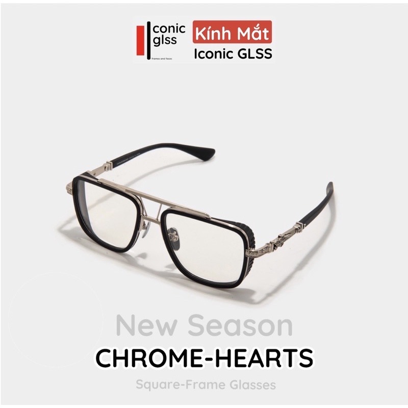 Gọng kính cận mắt vuông CHROME HEARTS nam nữ chất liệu Titanium siêu nhẹ phiên bản cao cấp tròng mắt không độ chống tia uv400