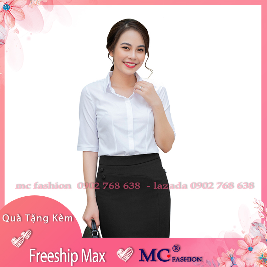 Áo Sơ Mi Nữ Trắng Mc Fashion, Cổ Sơ Mi Đức, Kiểu Dáng Công Sở, Tay Lỡ A208 Đẹp