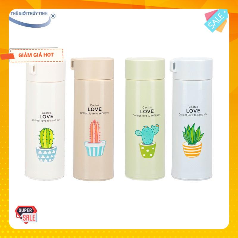 [HCM]Bình Nước Thủy Tinh Bọc Nhựa In Chữ Love 400ML – Họa Tiết Màu Ngẫu Nhiên