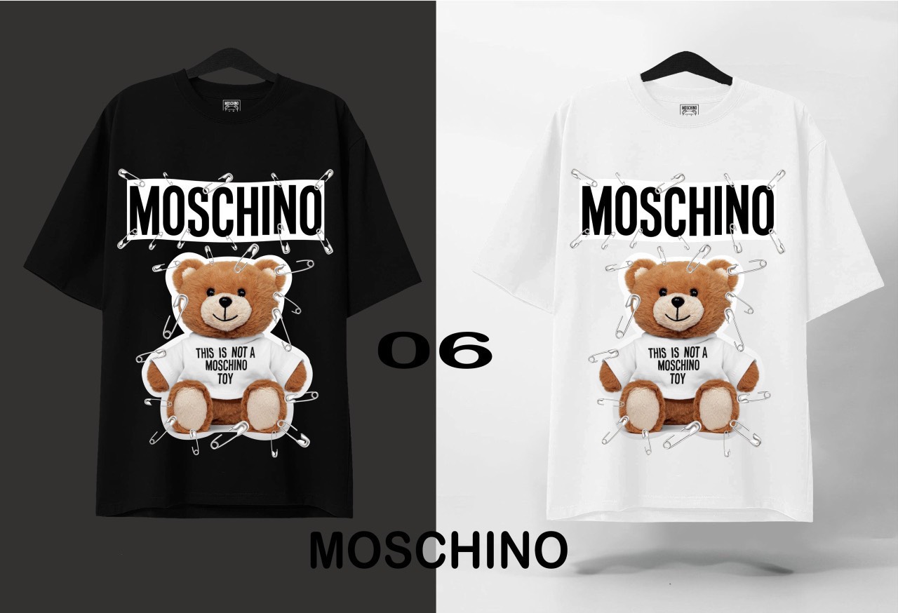 Áo thun nam nữ cổ tròn - thun cotton co giãn cực xịn , thời trang logo gấu moschino siêu đẹp cho các bạn trẻ hk