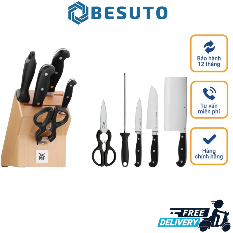 Bộ dao làm bếp 6 món wmf spitzenklasse plus, chất liệu thép chống gỉ, chống axit, bền đẹp, dễ vệ sinh, nhập khẩu đức
