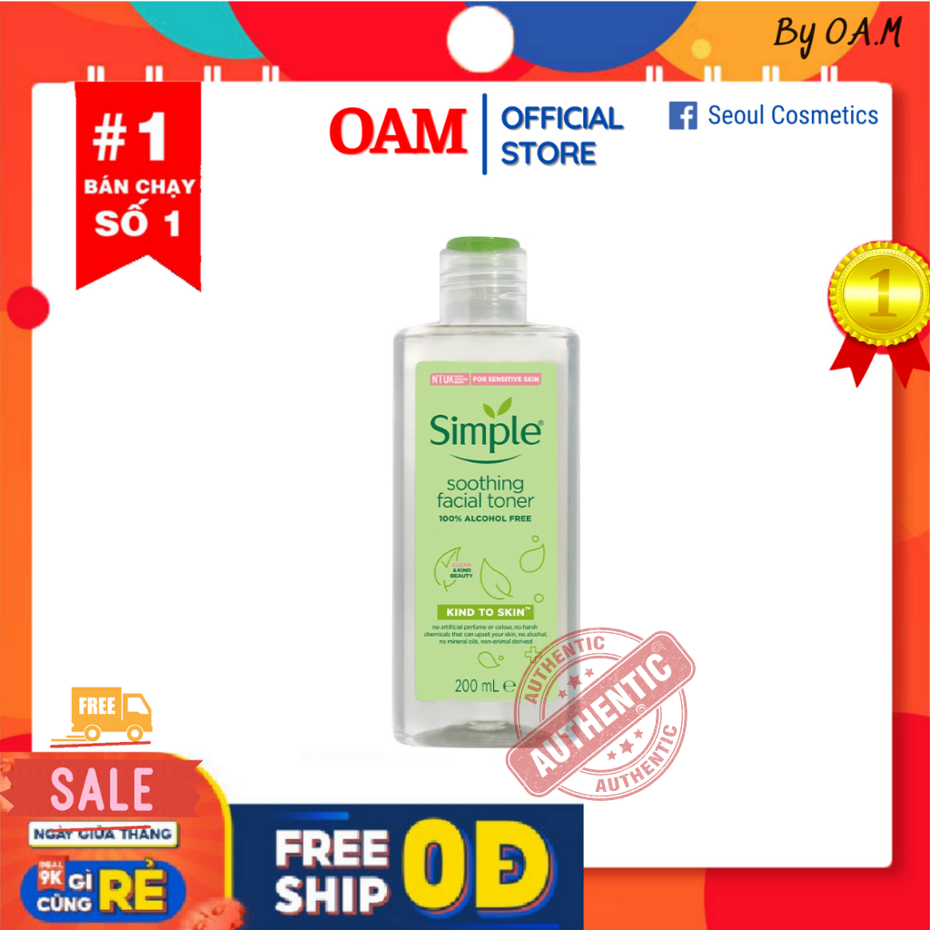 Nước hoa hồng Simple Toner Soothing Facial cân bằng da, cấp ẩm cho da 200ml