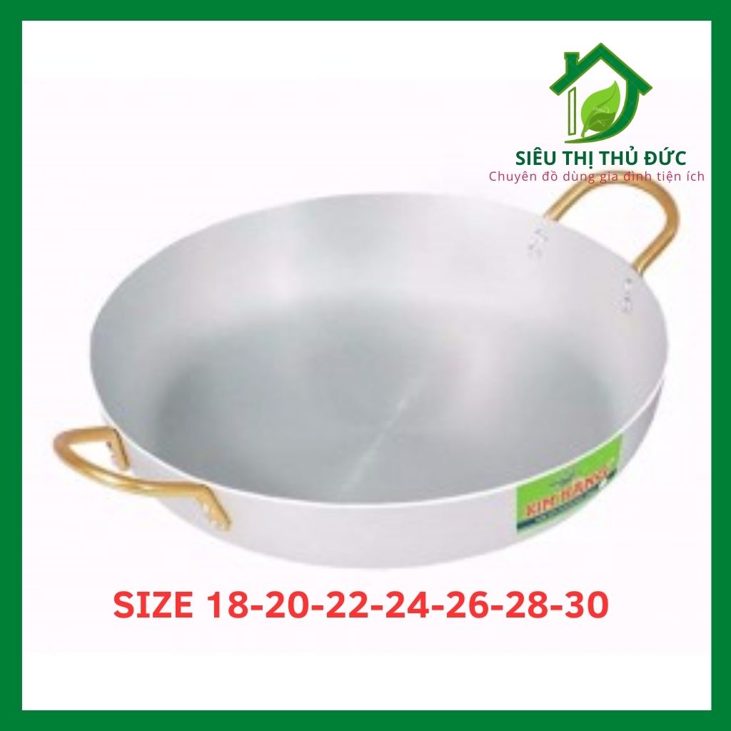 Chảo nhôm cắt quai vàng đáy bằng kim hằng chính hãng size 18 20 22 24 26 28 30