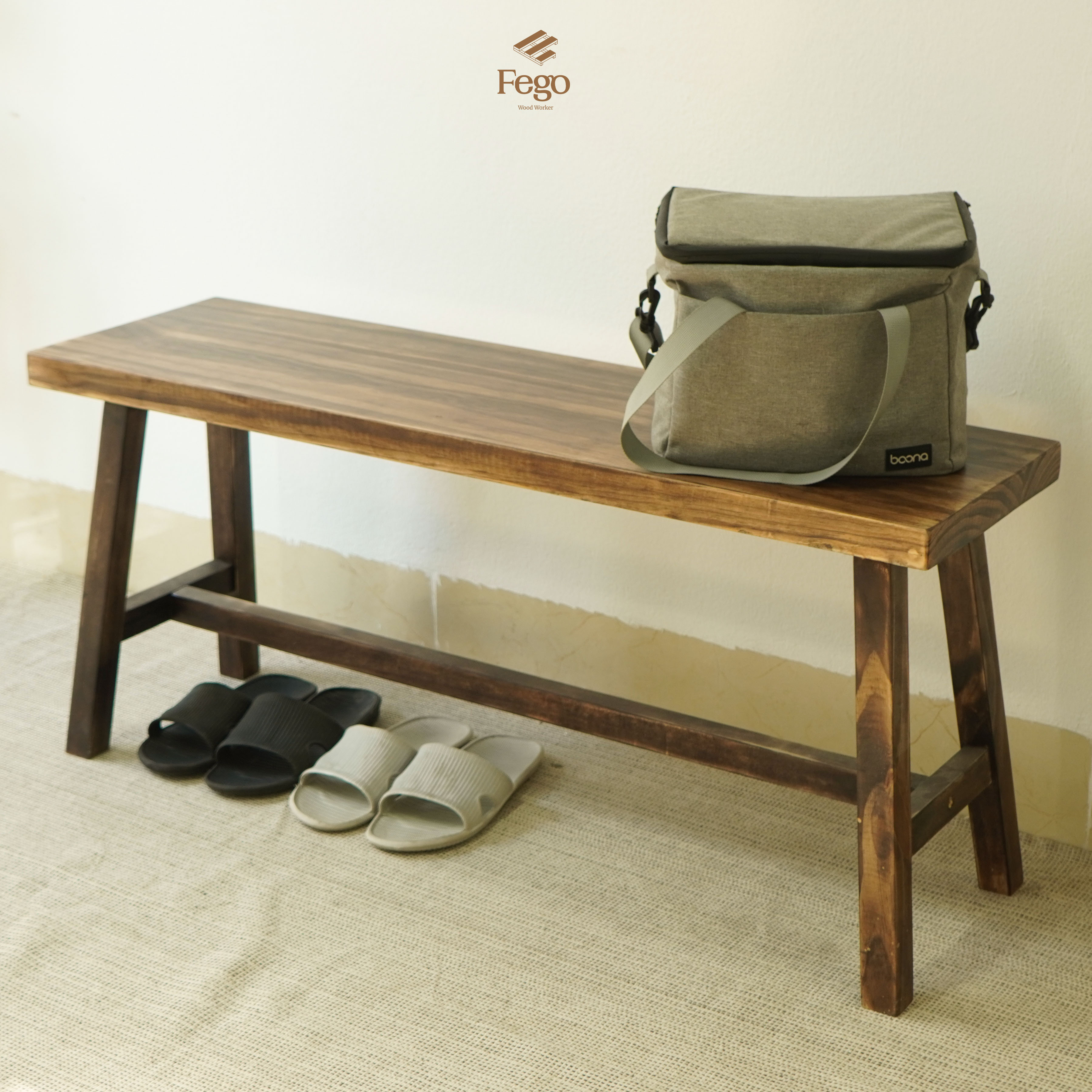 Ghế băng dài 100cm FEGO bằng gỗ tự nhiên/ Ghế gỗ ban công, ngồi bàn ăn, kệ để hành lang đi giày cao 45cm