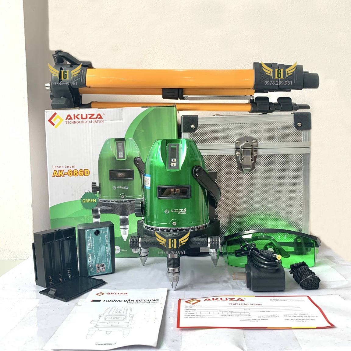 Máy cân bằng laser 5 tia xanh siêu sáng akuza ak-686d - máy bắn cốt, đánh thăng bằng laser 5 tia xanh