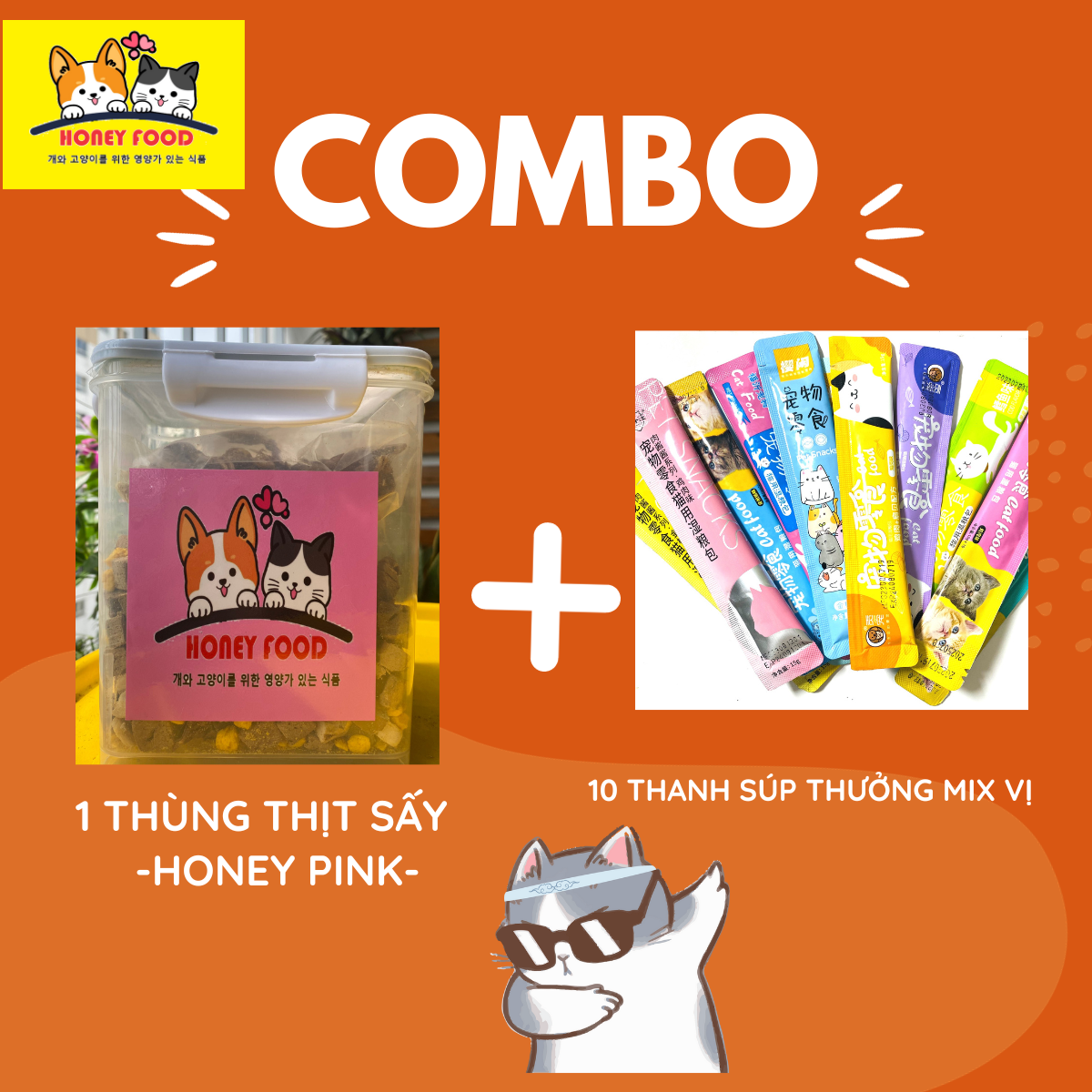 Combo thịt sấy chó mèo + 50 súp thưởng mix vị