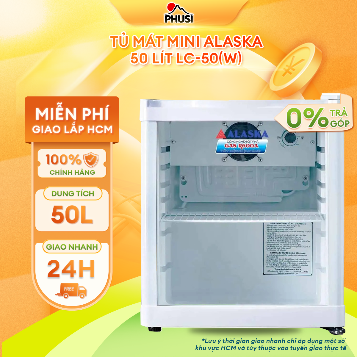 Trả góp 0% - bảo hành 1 năm - lc-50 - tủ mát alaska 50 lít lc-50