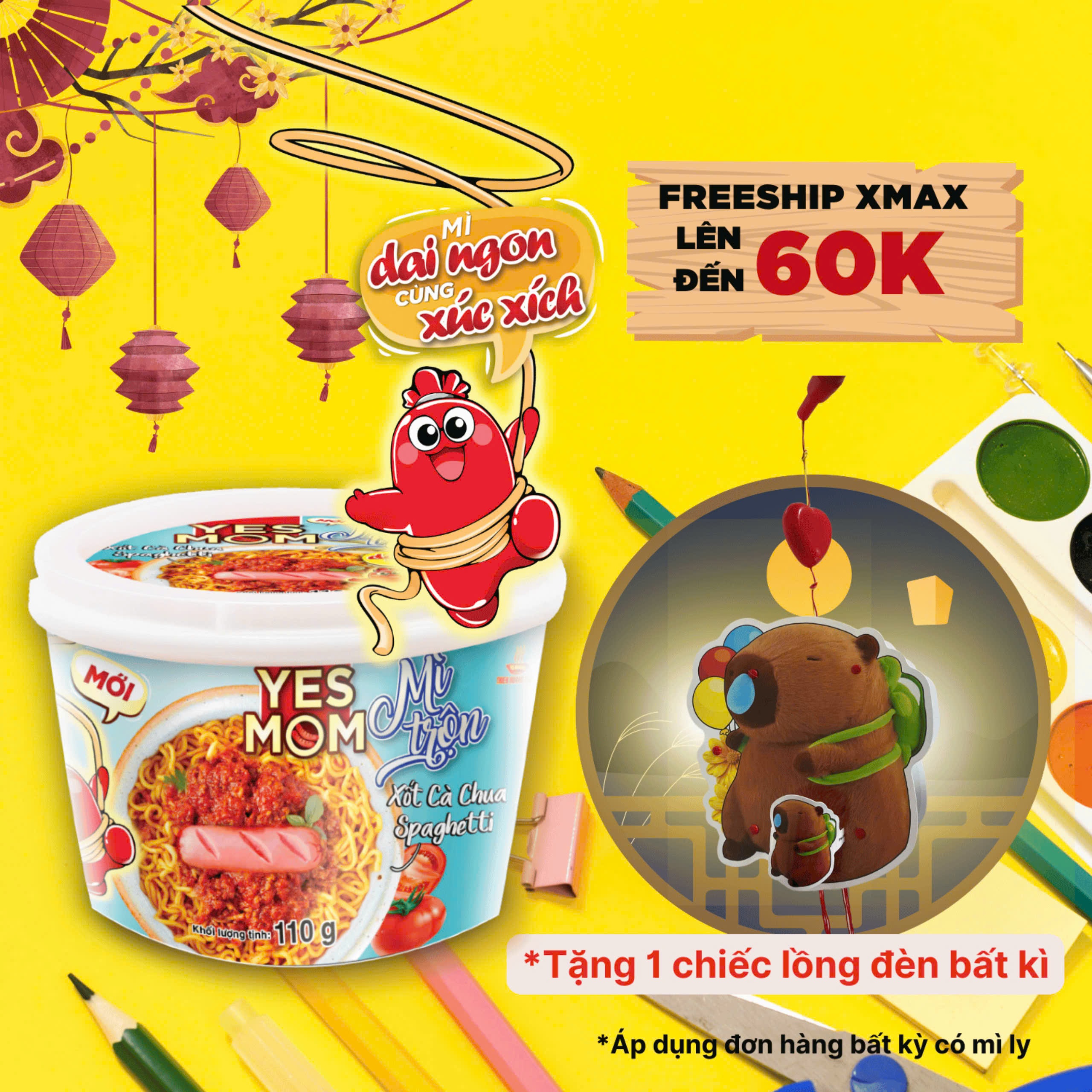 Thùng 12 tô Mì Tô Trộn Xốt Cà Chua Spaghetti Yes Mom 110gr/ Tô