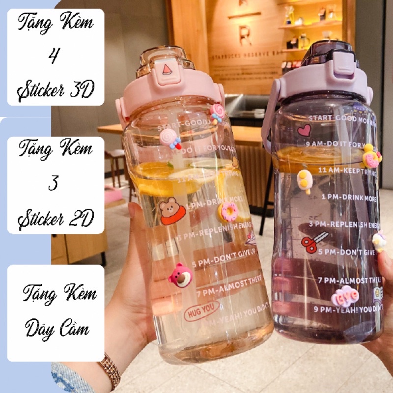 Bình nước 2l, 2000ml cao cấp, bình đựng nước có ống hút, giữ nhiệt cute