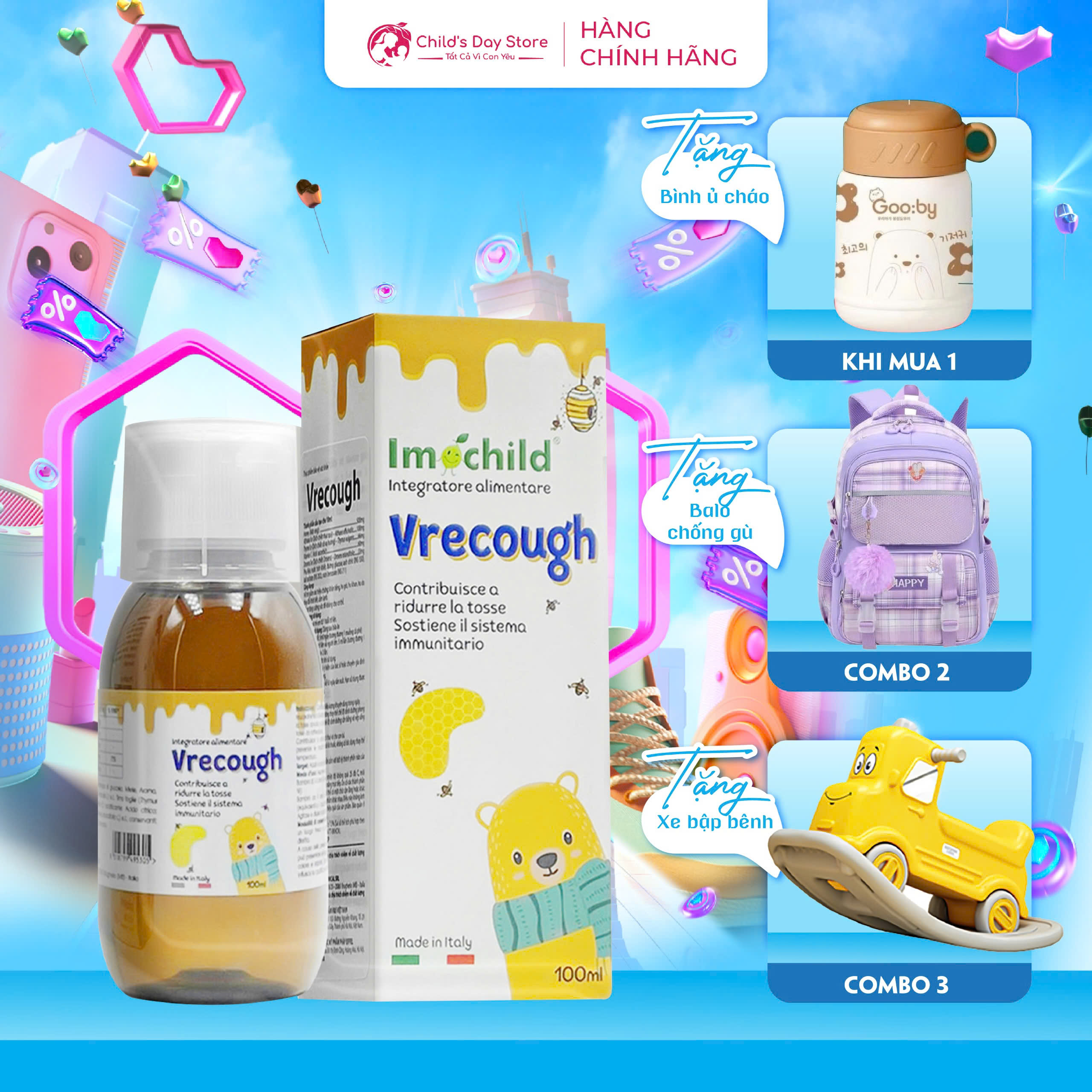 CHÍNH HÃNG Siro Ho Imochild Vrecough 100ml - Giảm Ho Long Đờm Giúp Bé Trên 1 Tuổi Dễ Chịu Hơn | FREESHIP