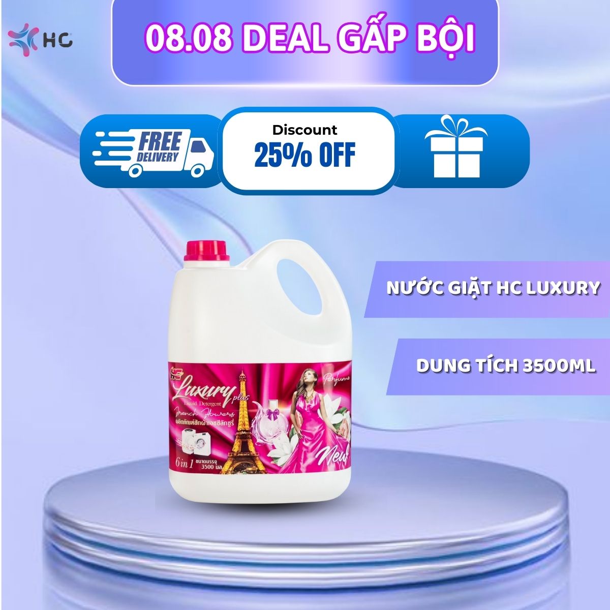 Nước giặt hc luxury hồng 6 in1 3500ml lưu hương bền lâu chống ẩm mốc