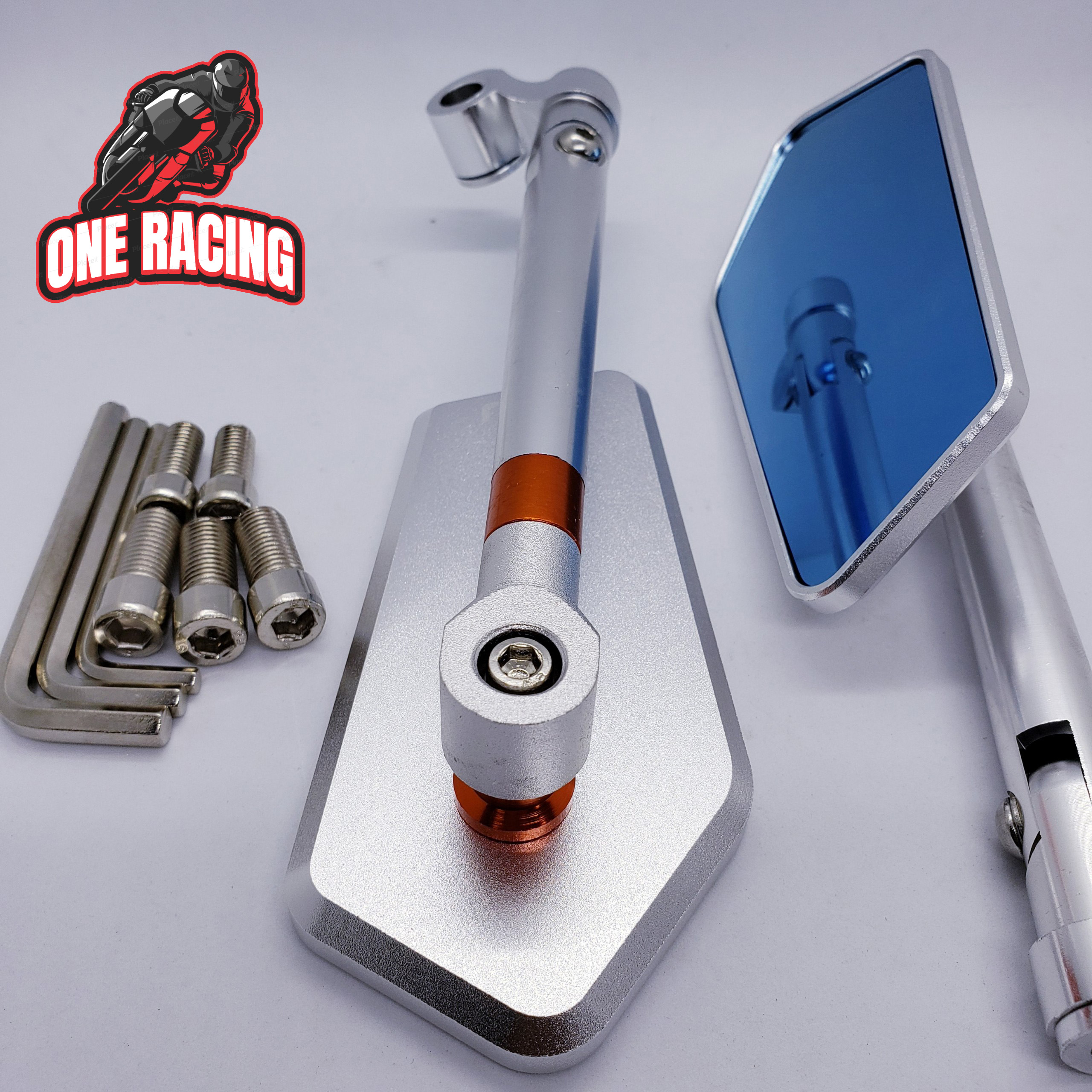 [1 ĐÔI TRÁI PHẢI] Gương chiếu hậu rizoma 5 cạnh xéo xe máy nhôm nguyên khối CNC gắn xe exciter, winner, sirius, vario...(màu bạc)