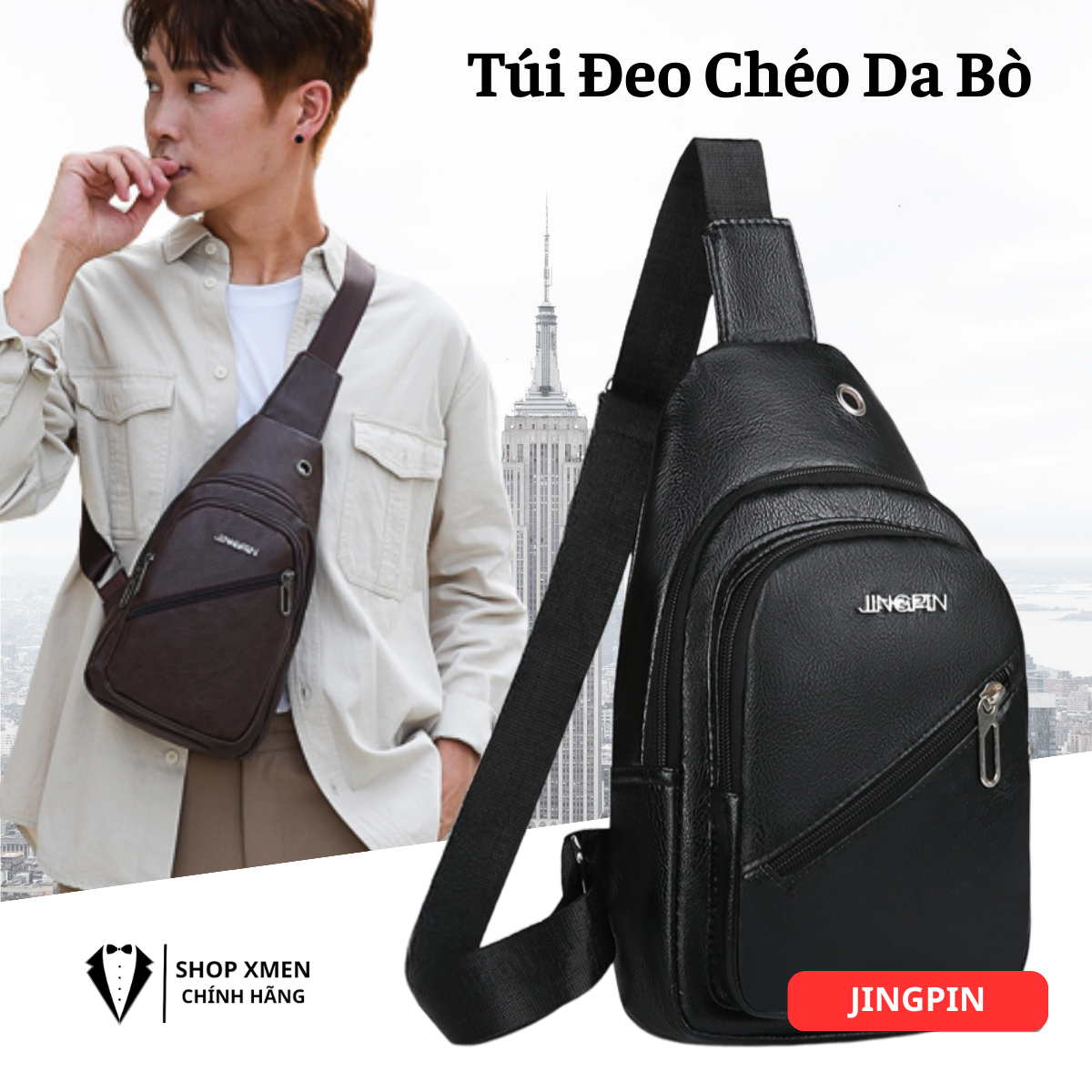  Túi Đeo Chéo Da Chất Lượng cao dành cho nam nữ tích Hợp lỗ Luồn Dây tai Nghe Cho Nam T17 