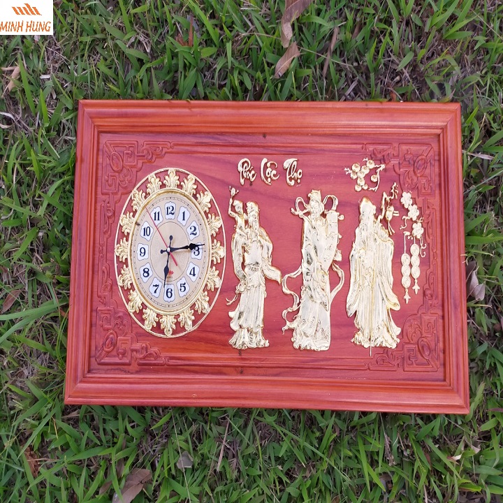 Đồng hồ treo tường Phúc Lộc Thọ bằng gỗ hương