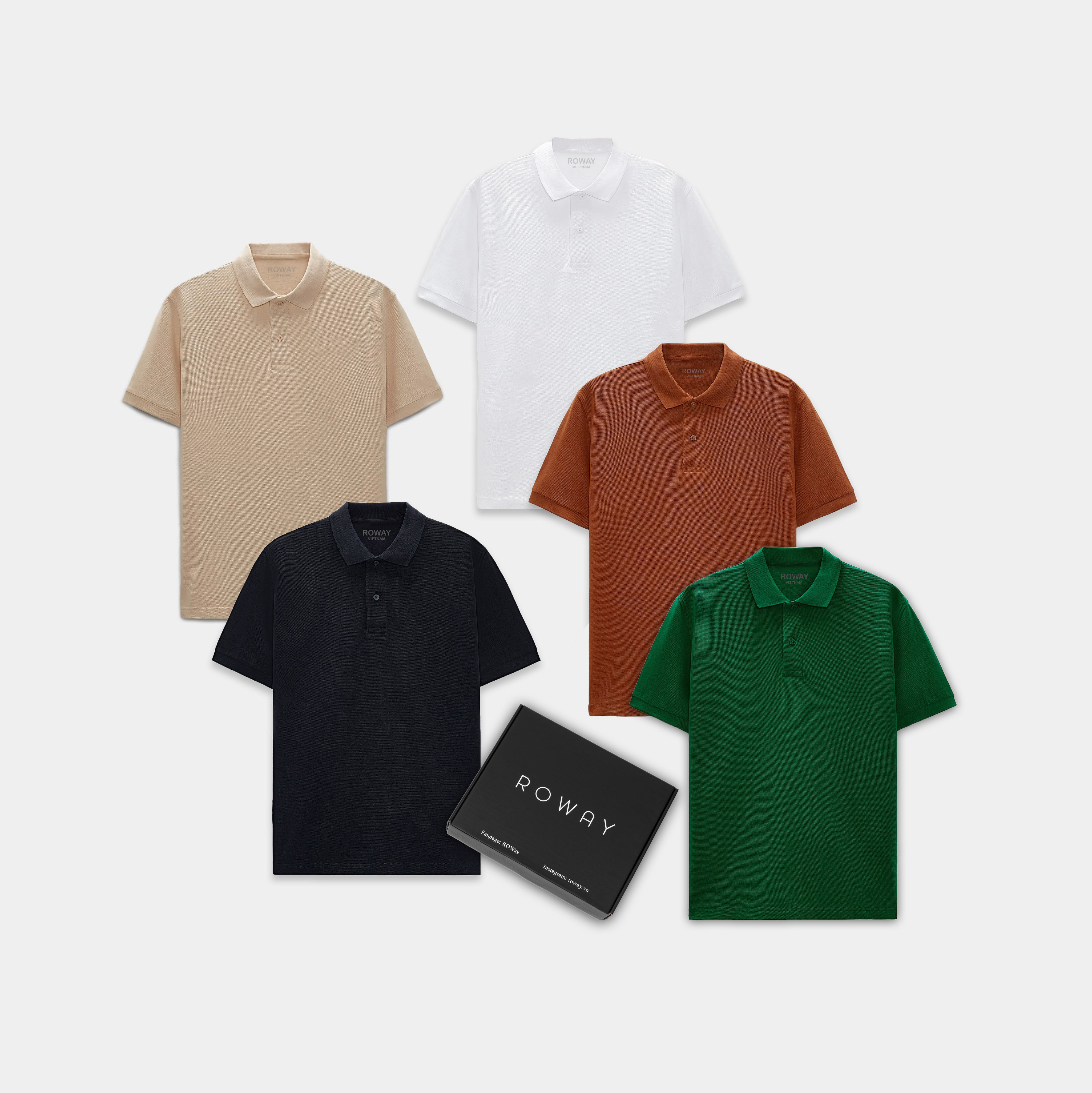 Áo thun polo nam ROWAY cotton thoáng mát, thấm hút, không nhăn form regular, Áo polo trơn