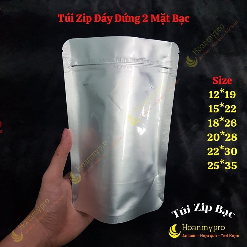Túi Zip 2 Mặt Bạc Đáy Đứng Đựng Thực Phẩm 1Kg Túi Zipper Bạc looại 1 Dày Đẹp BaoBiHoanmypro