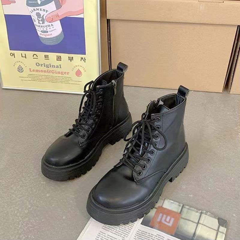NEBULA STORE Giày bốt nữ Martin quấn mắt cá chân, bốt nữ da PU cao cấp thoải mái, bốt nữ đế dày mềm mại, bốt tăng chiều cao