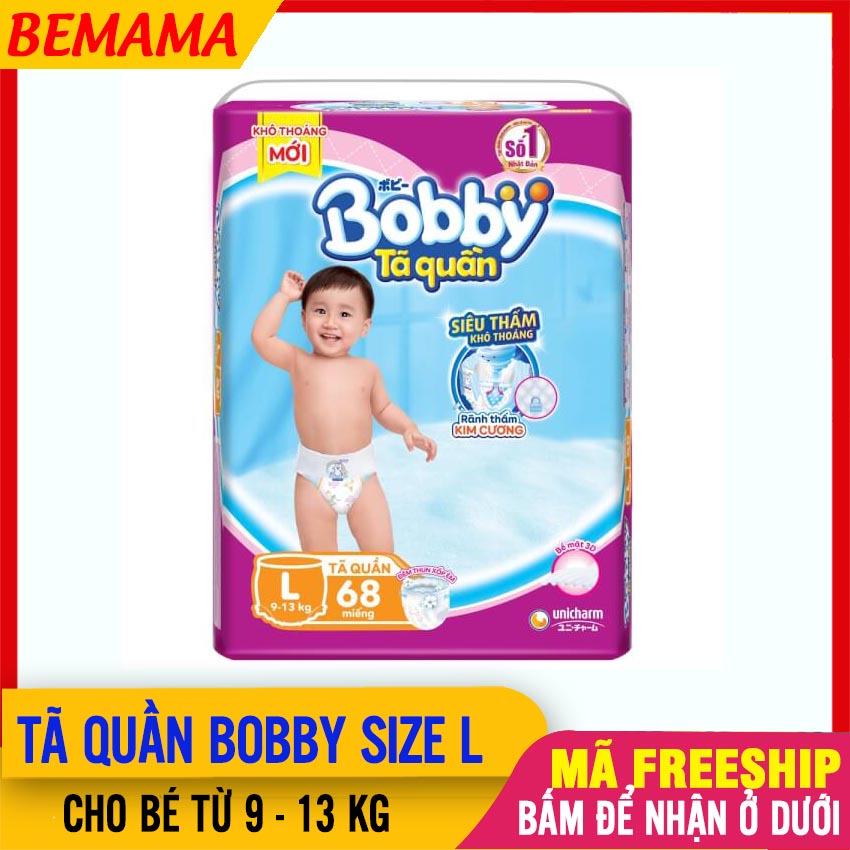 Tã quần bobby size l 68 miếng , cho bé 9-13kg, siêu thấm, thoáng mát, mềm mại cho - tã quần sơ sinh, bỉm dán bobby, bỉm quần bobby, tả dán, ta bim quan bobby, tã sơ sinh, bỉm quầm,tả bobby, bỉm bobby,quần bobby - ta quan bobby size l